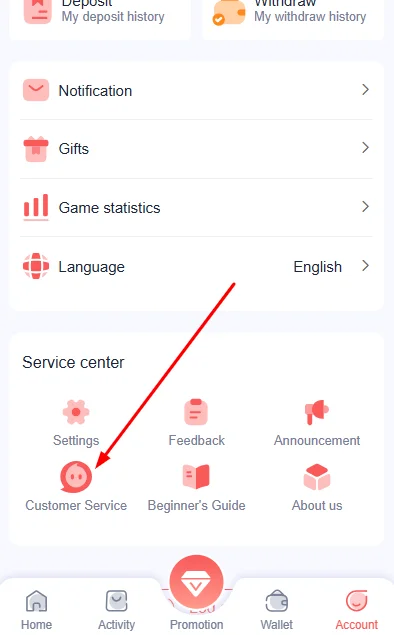 Click on customer service